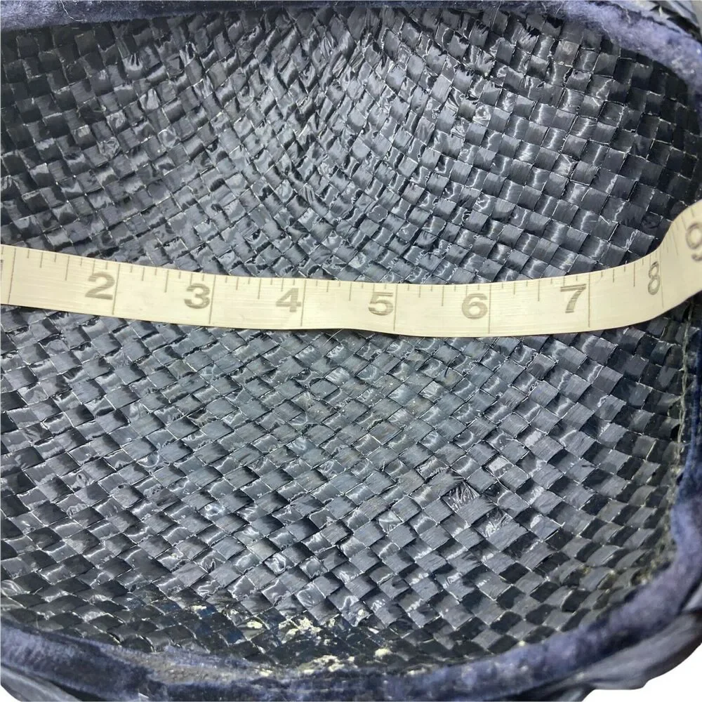 Straw Hat Vintage 60s Womens Navy Blue Fitted Classic with Rhinestone Details - Picture 9 of 15